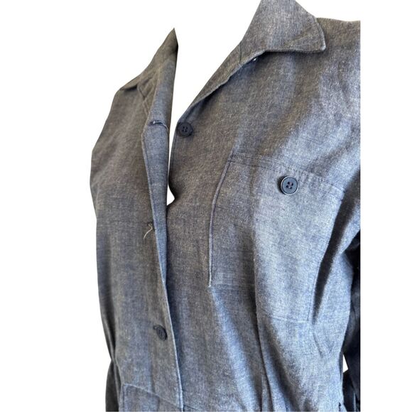 women’s 90s vintage long sleeve light denim blue jean chambray dress midi large - Picture 2 of 4